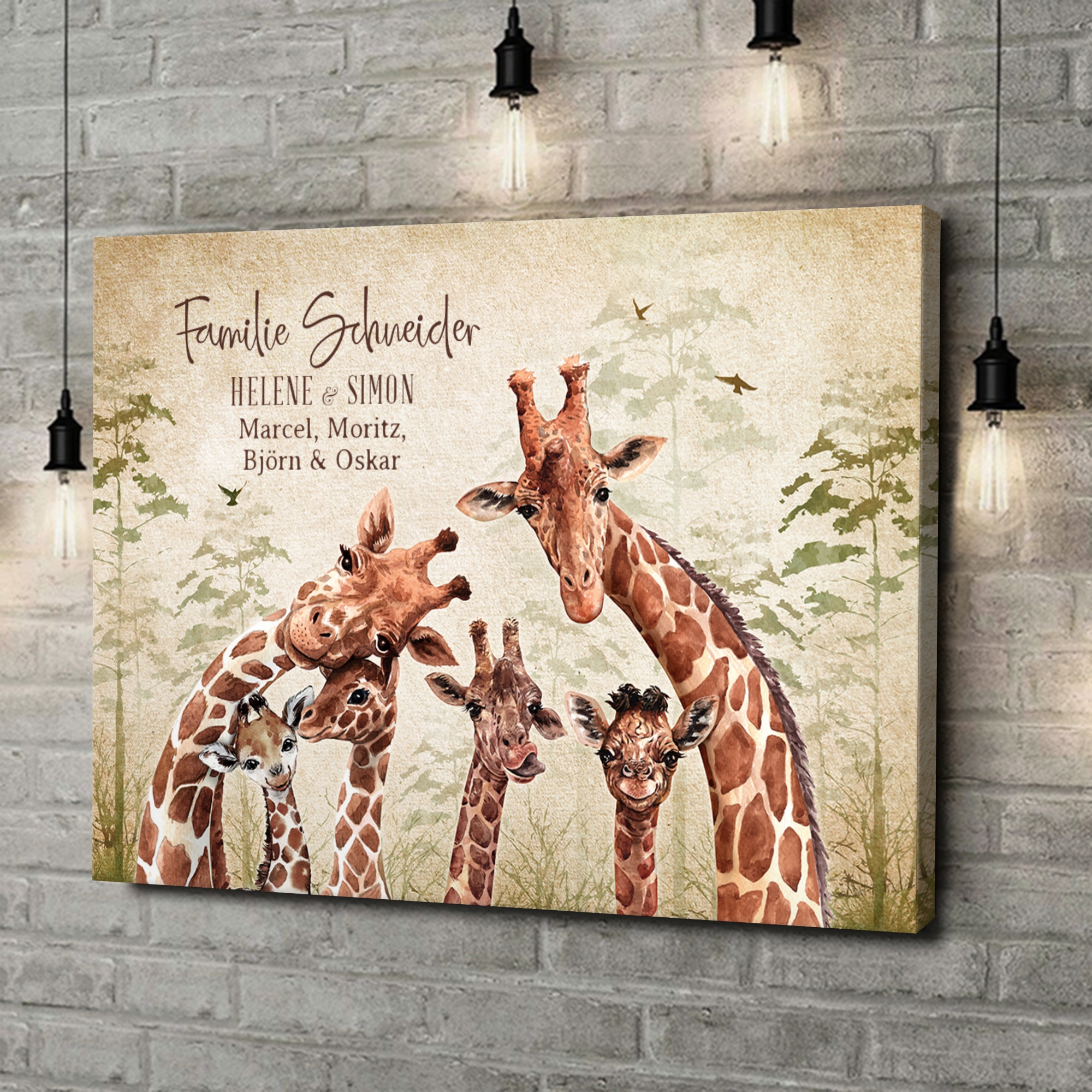 Liebesleinwand als Geschenk Giraffenfamilie