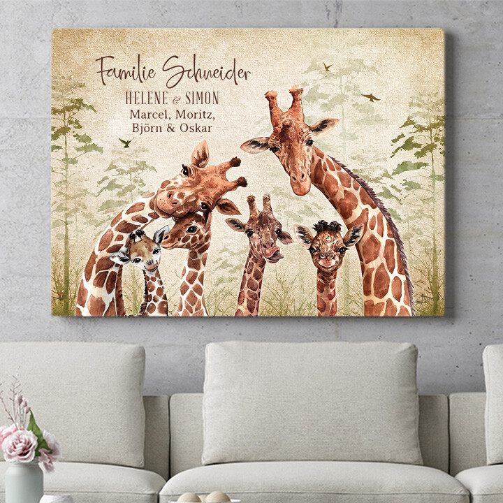 Personalisiertes Wandbild Giraffenfamilie