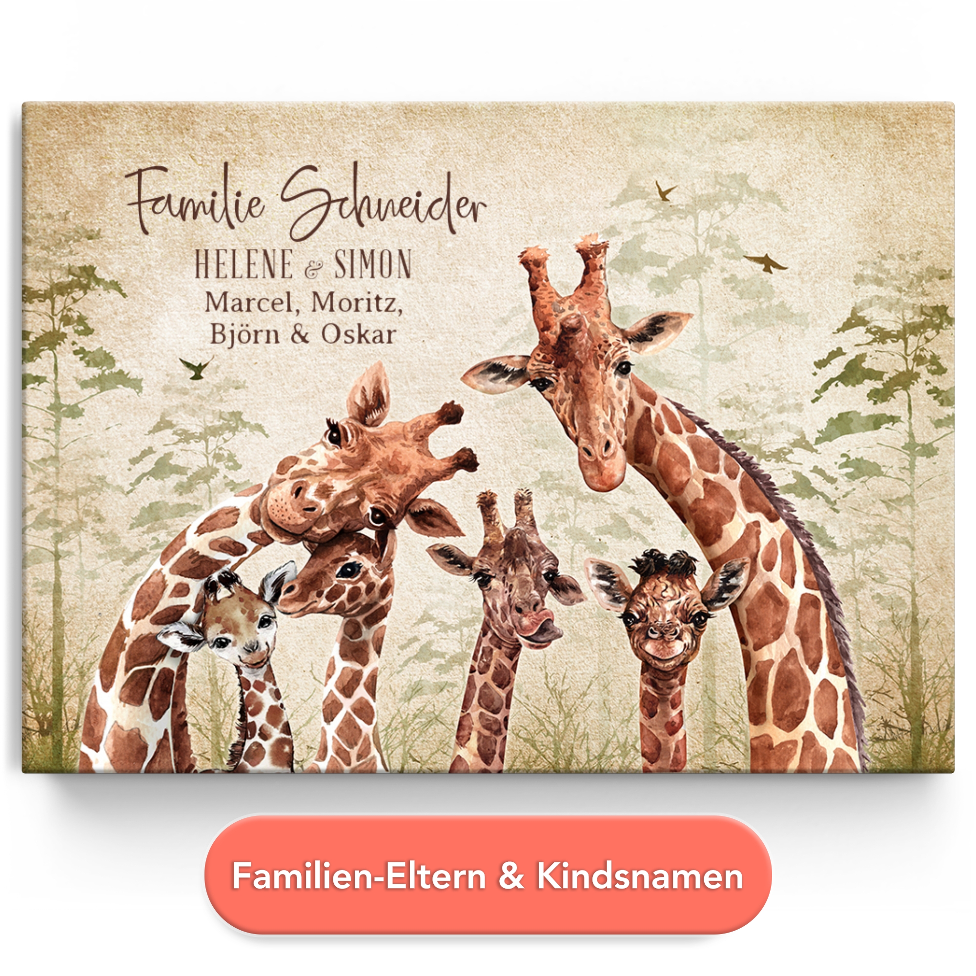 Personalisiertes Leinwandbild Giraffenfamilie