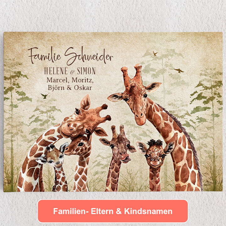 Personalisiertes Leinwandbild Giraffenfamilie