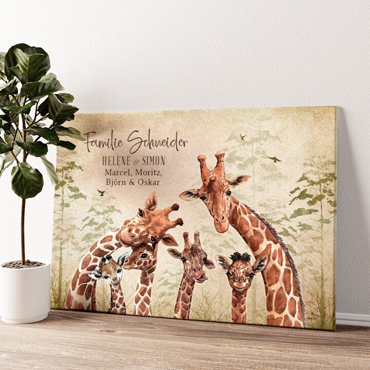 Leinwandbild personalisiert Giraffenfamilie