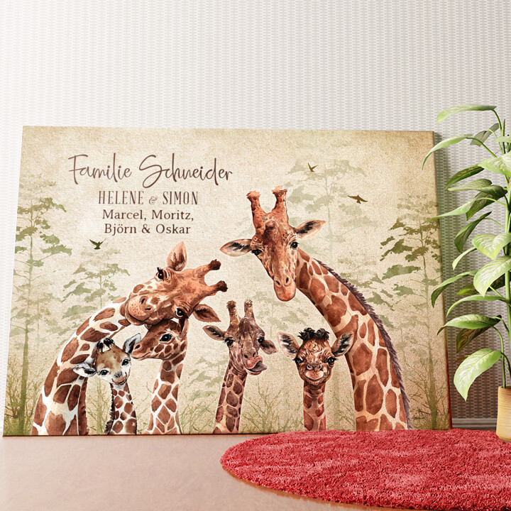 Giraffenfamilie Wandbild personalisiert