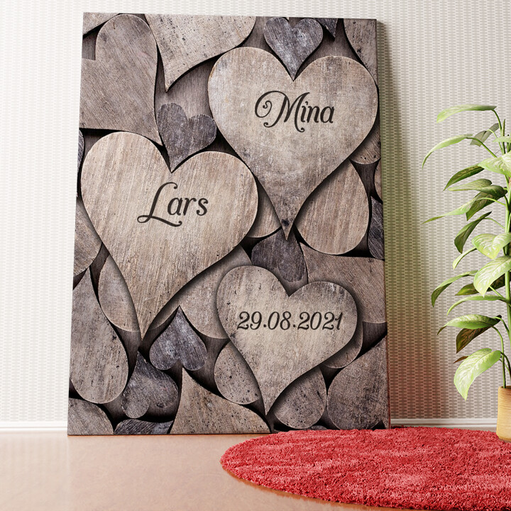 Herzen aus Holz Wandbild personalisiert