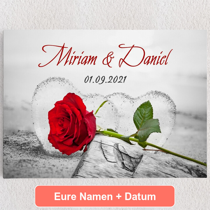 Personalisiertes Leinwandbild Rose im Sand