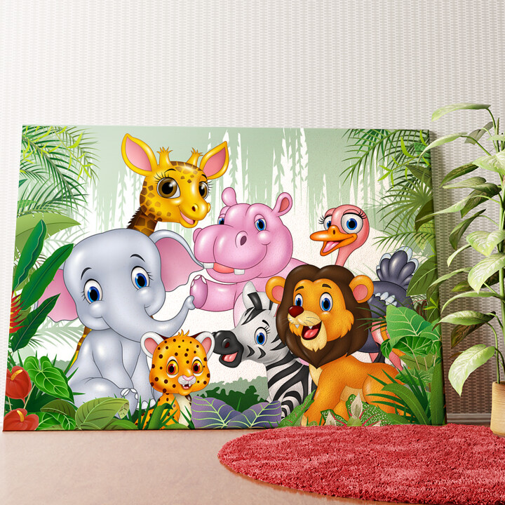 Cartoon Baby Tiere Wandbild personalisiert