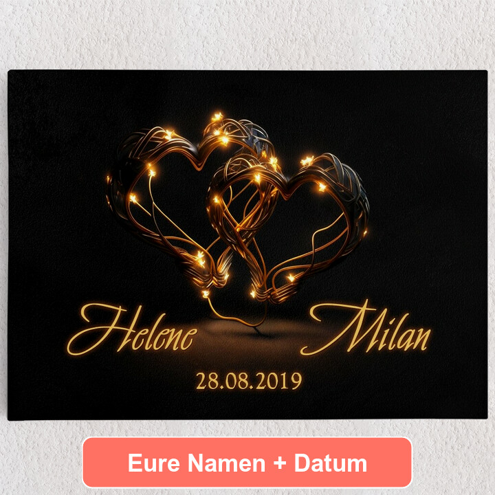 Personalisiertes Leinwandbild Blinkende Herzen