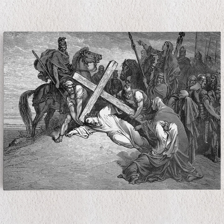 Personalisiertes Leinwandbild Jesus bricht unter dem Kreuz zusammen