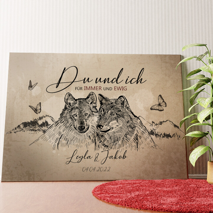 Wolfsromantik Wandbild personalisiert