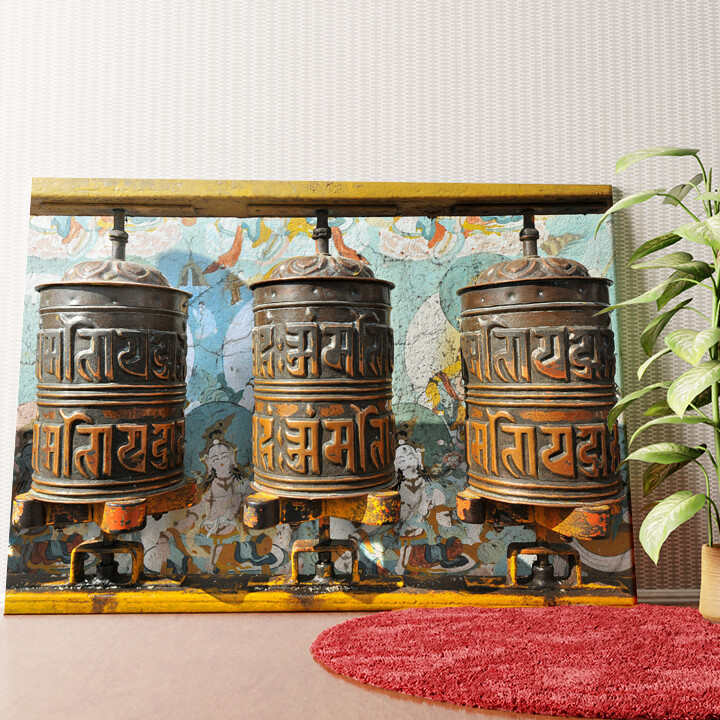 Gebetsmühlen Tibet Wandbild personalisiert