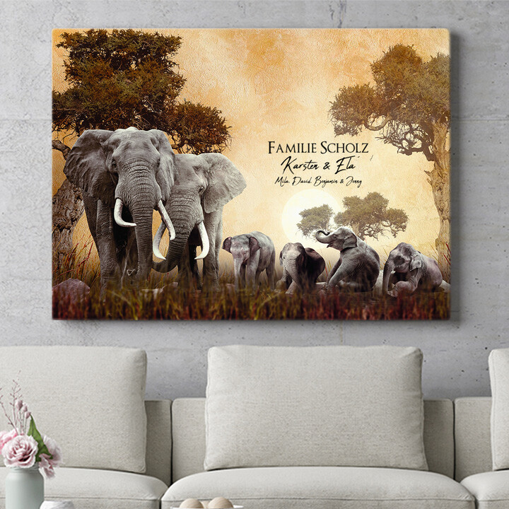 Personalisiertes Wandbild Elefantenfamilie