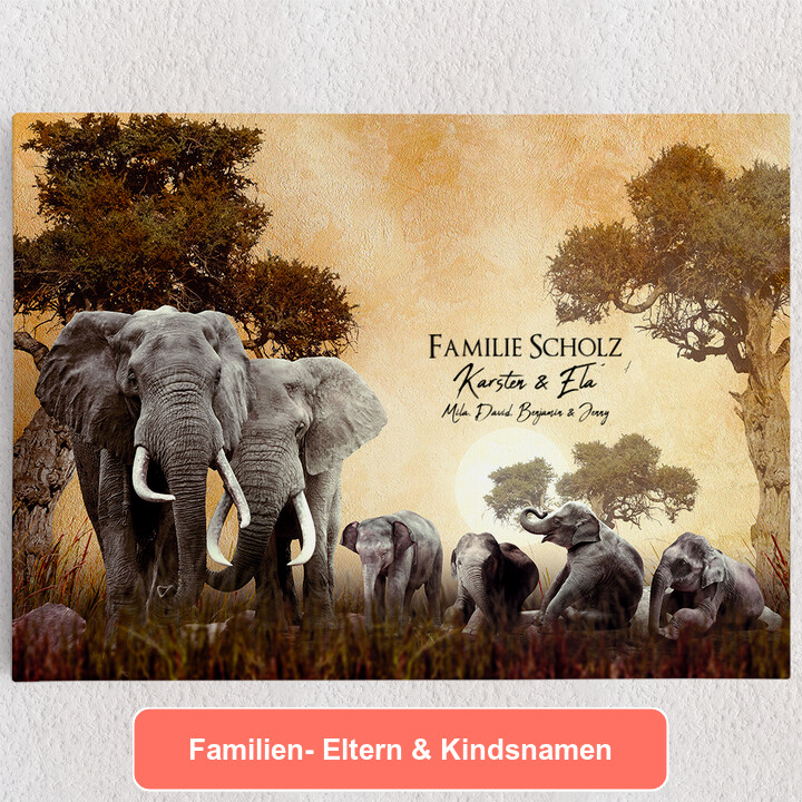 Personalisiertes Leinwandbild Elefantenfamilie