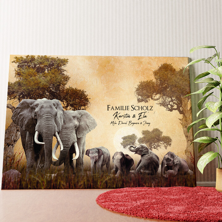 Elefantenfamilie Wandbild personalisiert