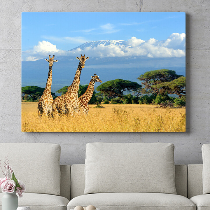 Personalisiertes Wandbild Giraffen vorm Kilimandscharo