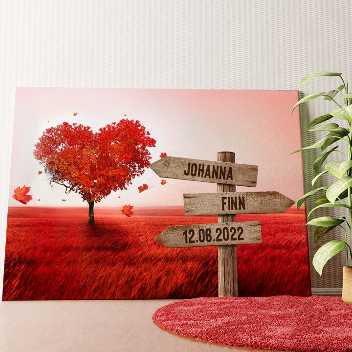 Rote Blätterromantik Wandbild personalisiert
