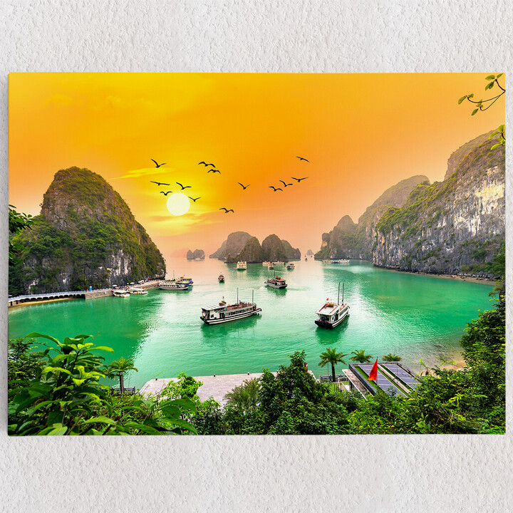 Leinwandbild 120x80cm auf Keilrahmen Wasser,Halong Bay,Felsen,Vietnam