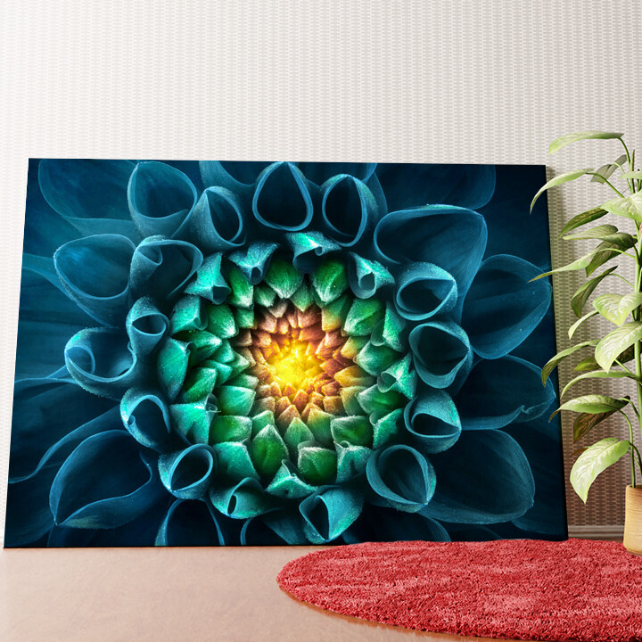 Blaugrüne Chrysantheme Wandbild personalisiert