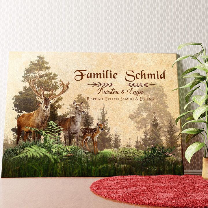 Hirschfamilie Wandbild personalisiert