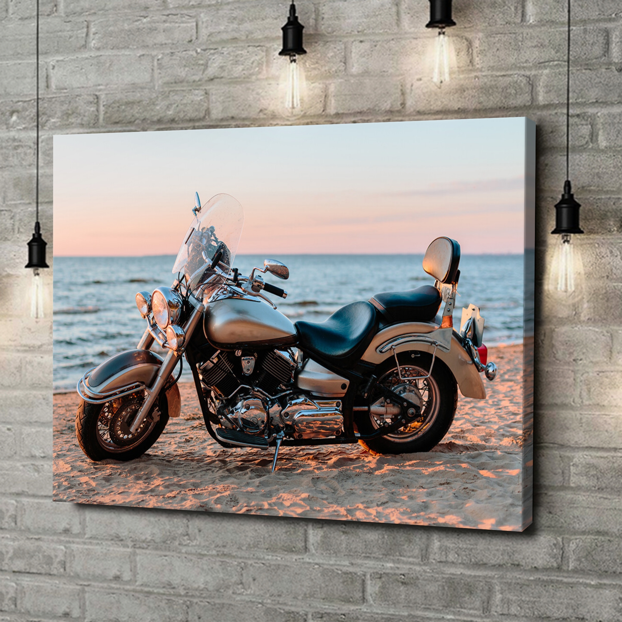 Liebesleinwand als Geschenk Motorrad am Strand