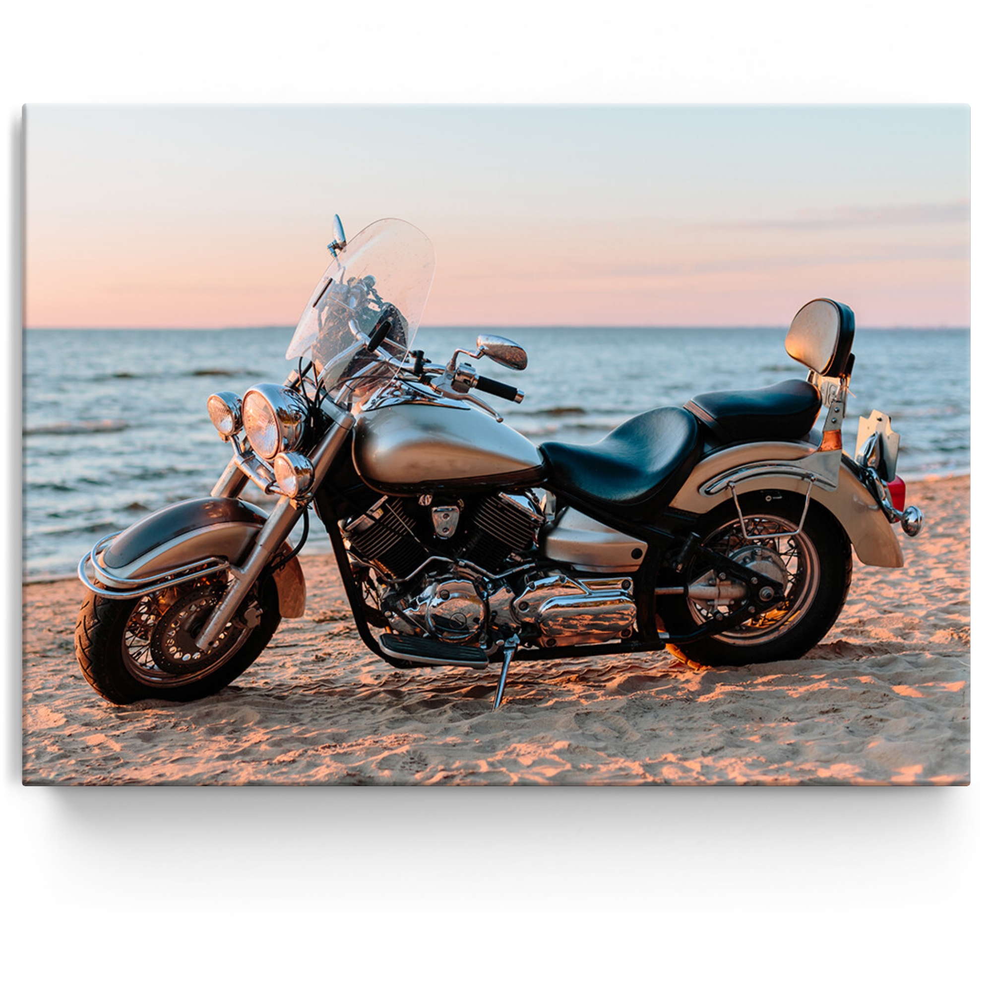 Personalisiertes Leinwandbild Motorrad am Strand