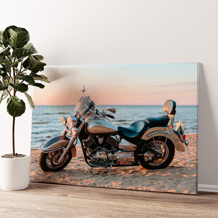Leinwandbild personalisiert Motorrad am Strand