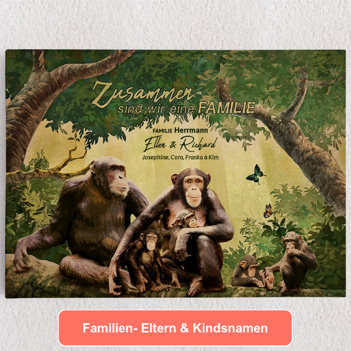 Personalisiertes Leinwandbild Affenfamilie