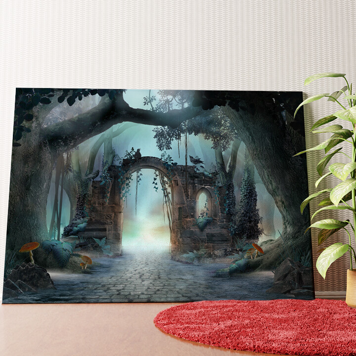 Fantasy Wald mit Torbogen Wandbild personalisiert