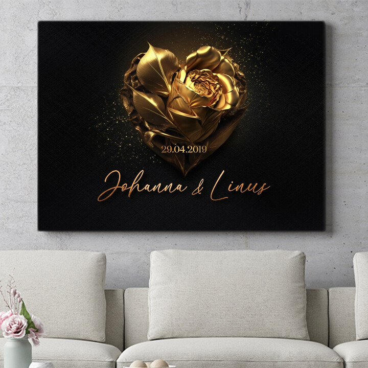 Personalisiertes Wandbild Herz aus Gold