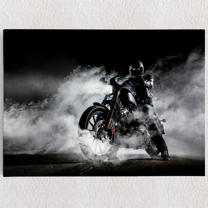 Personalisiertes Leinwandbild Motorrad im Nebel