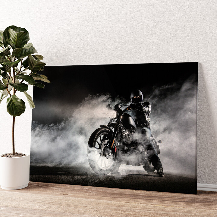 Leinwandbild personalisiert Motorrad im Nebel