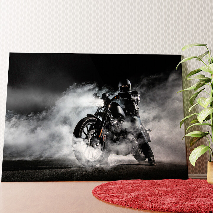Motorrad im Nebel Wandbild personalisiert