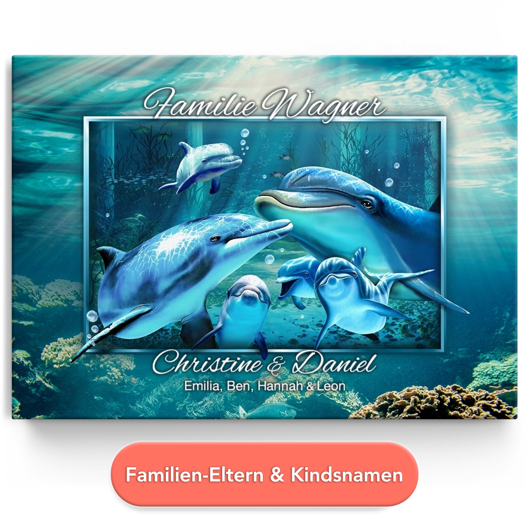 Personalisiertes Leinwandbild Delfinfamilie