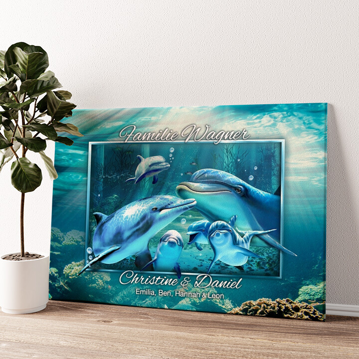 Leinwandbild personalisiert Delfinfamilie