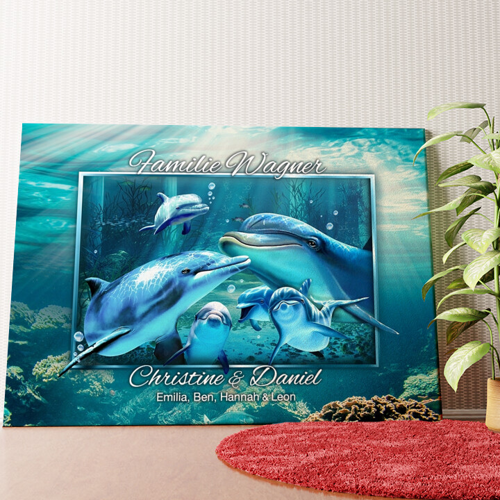 Delfinfamilie Wandbild personalisiert