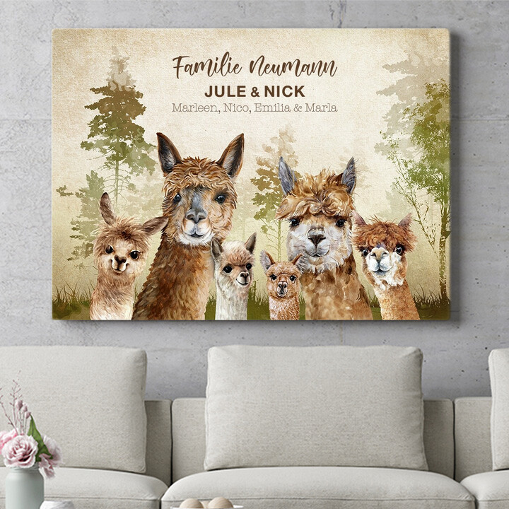 Personalisiertes Wandbild Alpacafamilie