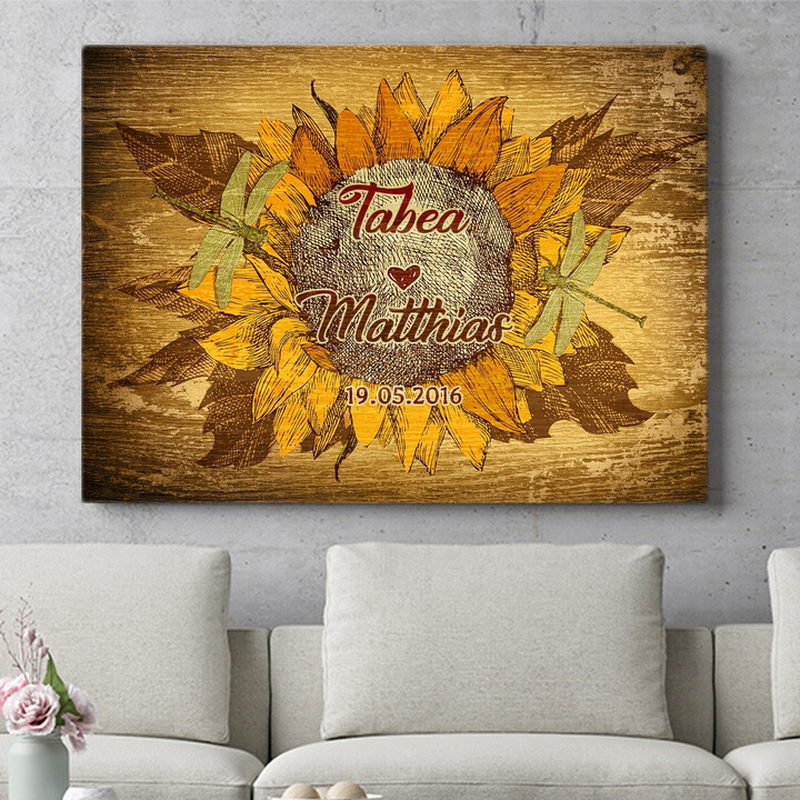 Personalisiertes Wandbild Retro Sonnenblume