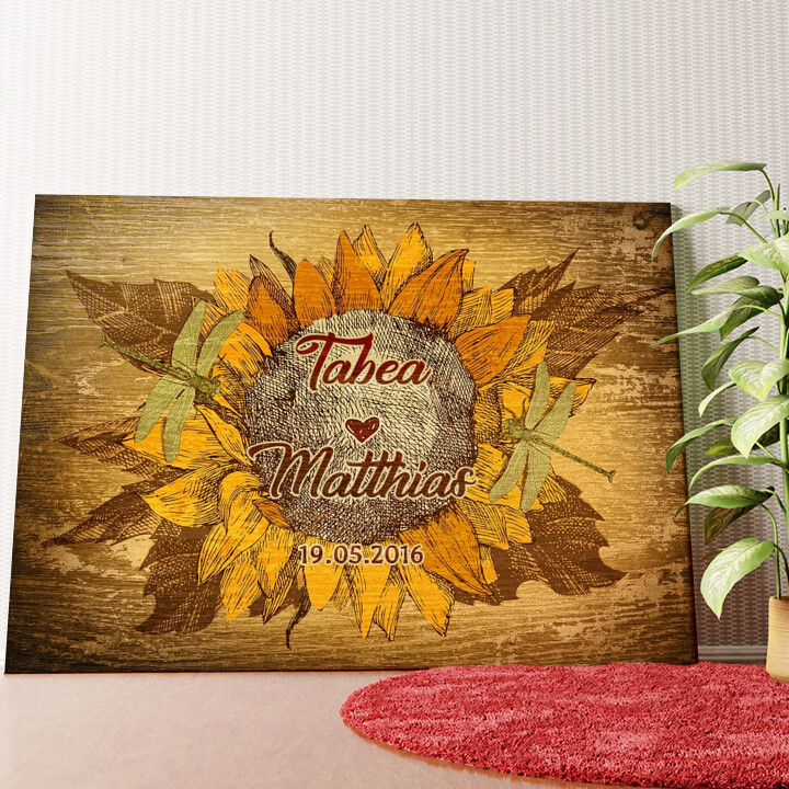 Retro Sonnenblume Wandbild personalisiert