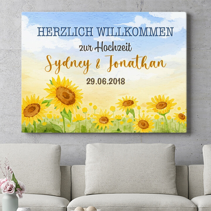 Personalisiertes Wandbild Sonnenblumen zur Hochzeit