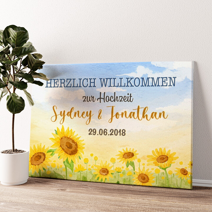 Leinwandbild personalisiert Sonnenblumen zur Hochzeit