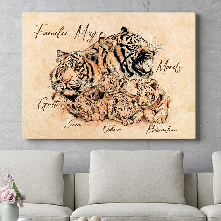 Personalisiertes Wandbild Tigerfamilie
