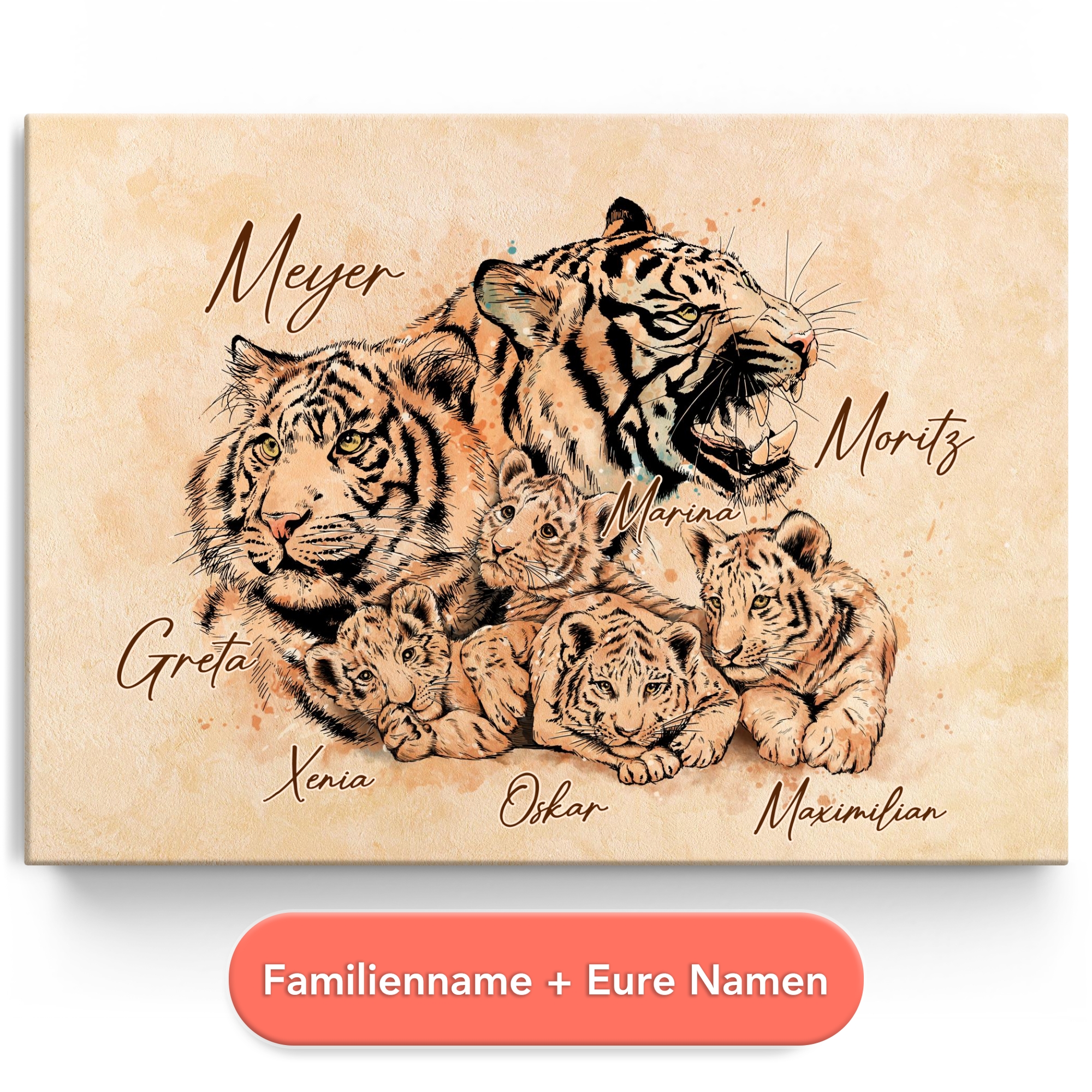 Personalisiertes Leinwandbild Tigerfamilie