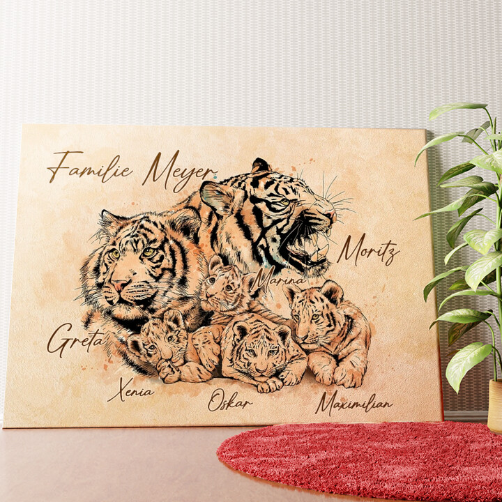Tigerfamilie Wandbild personalisiert