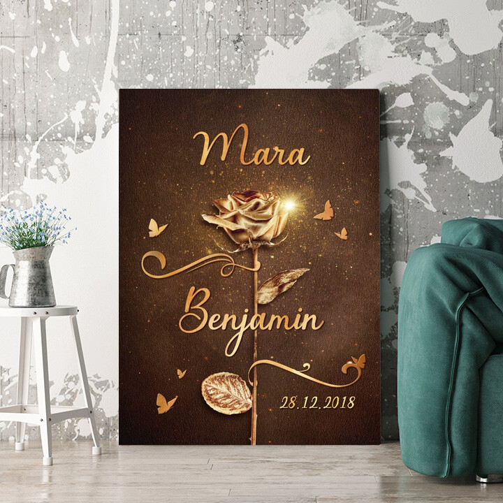 Goldene Blüte Personalisierbares Leinwandbild Liebesleinwand.de