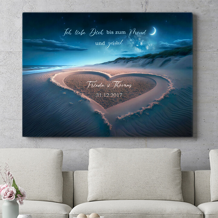 Personalisiertes Wandbild Herz im Sand