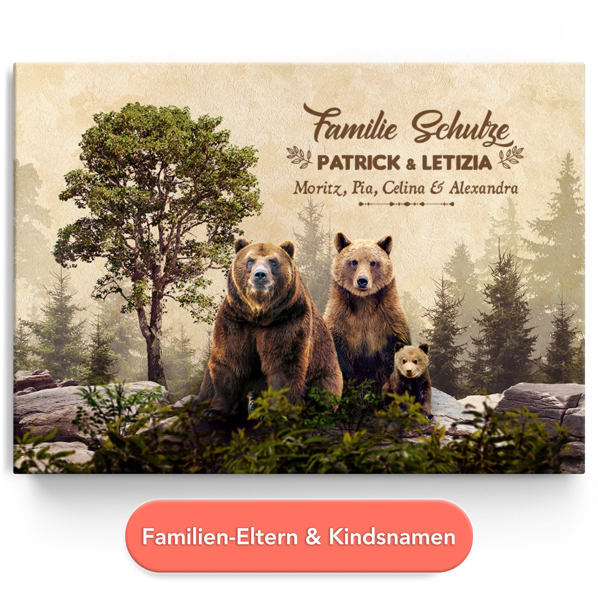 Personalisiertes Leinwandbild Bärenfamilie