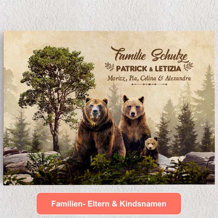 Personalisiertes Leinwandbild Bärenfamilie