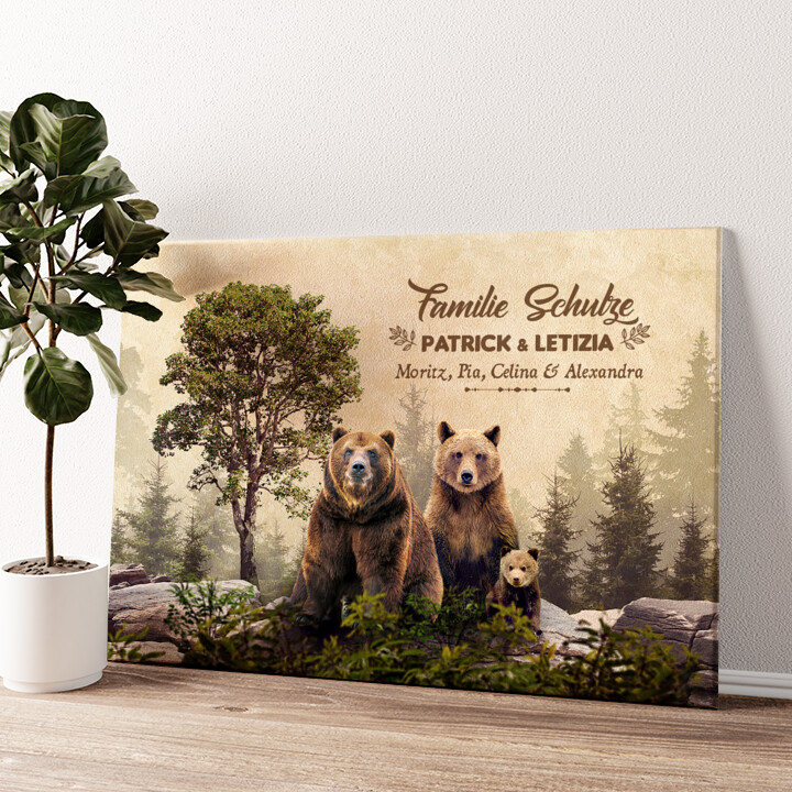 Leinwandbild personalisiert Bärenfamilie