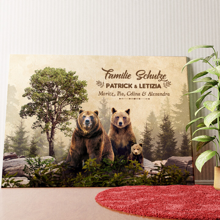 Bärenfamilie Wandbild personalisiert