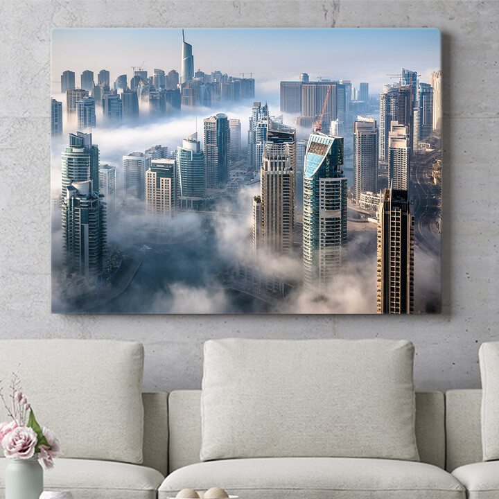 Personalisiertes Wandbild Dubai Skyline Nebel