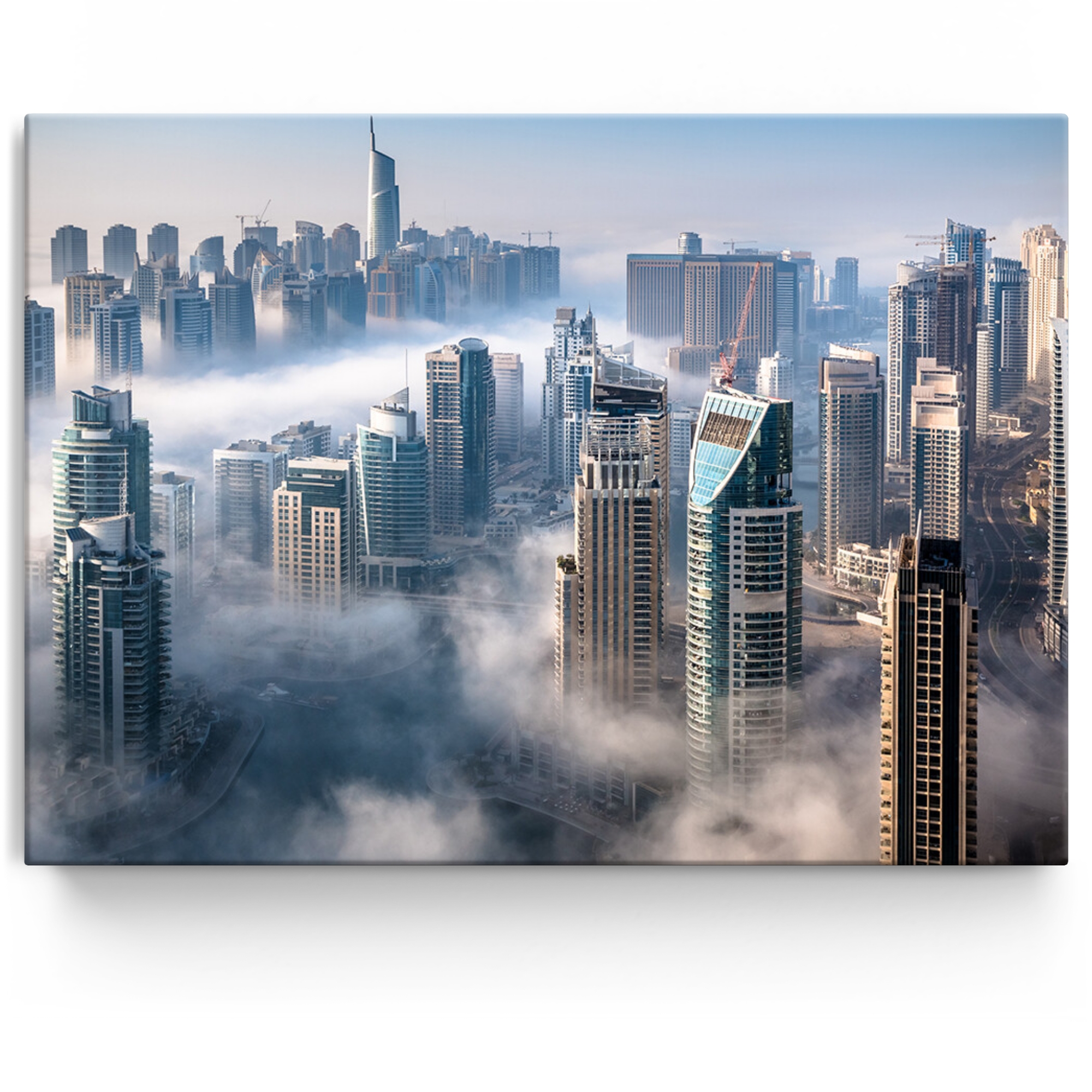 Personalisiertes Leinwandbild Dubai Skyline Nebel