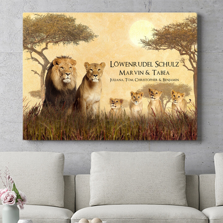Personalisiertes Wandbild Löwenfamilie